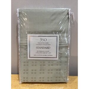 Sunham 350 TC Pillowcases in Sage Green Block Stitching Standard 20x30" Set Of 2